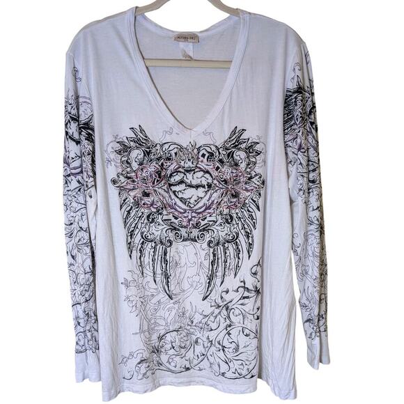 California Girlz Top Women 2X V-Neck T-Shirt Long Sleeve Graphic Bling - Picture 1 of 6